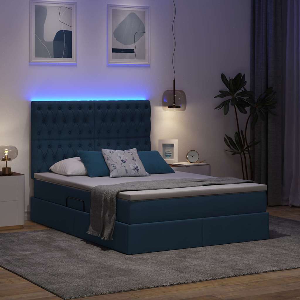 LED tárolós ágy matraccal Kék 140 x 200 cm Szövet
