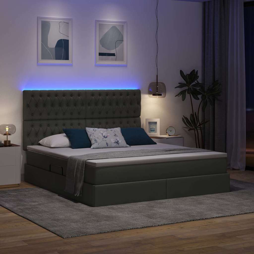 LED tárolós ágy matraccal Sötétszürke 160 x 200 cm Szövet