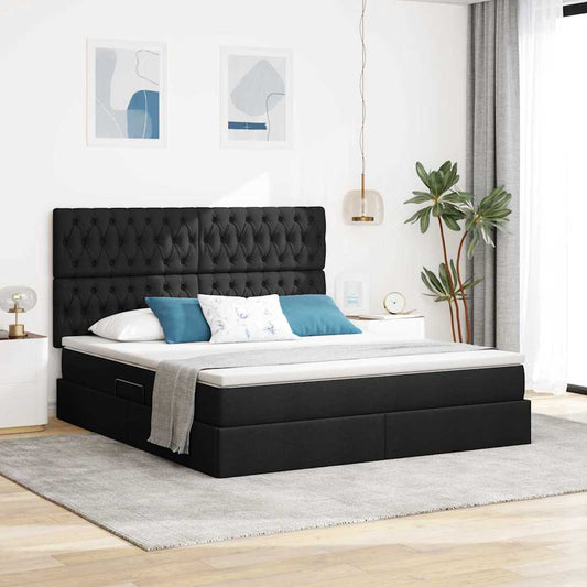 LED tárolós ágy matraccal Fekete 160 x 200 cm Szövet