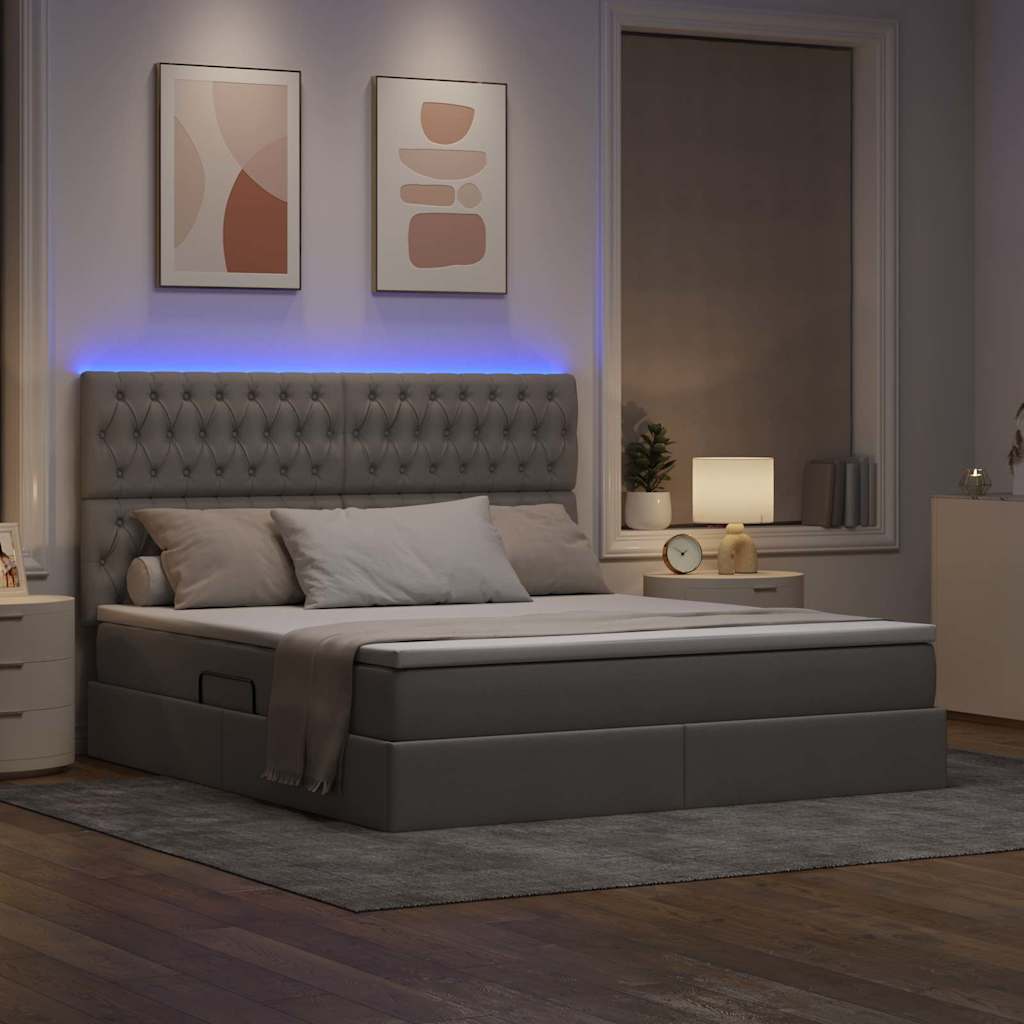 LED tárolós ágy matraccal Tópszínű 180 x 200 cm Szövet