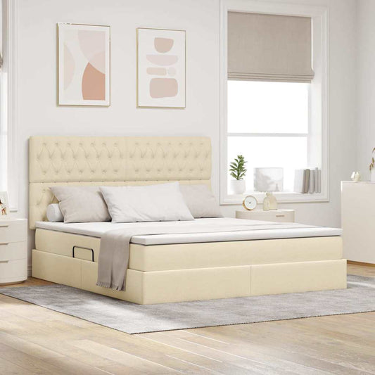 LED tárolós ágy matraccal Krém 180 x 200 cm Szövet