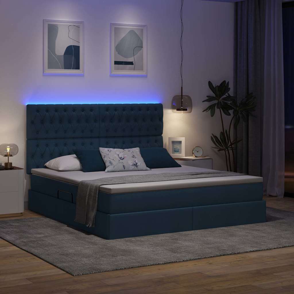 LED tárolós ágy matraccal Kék 180 x 200 cm Szövet