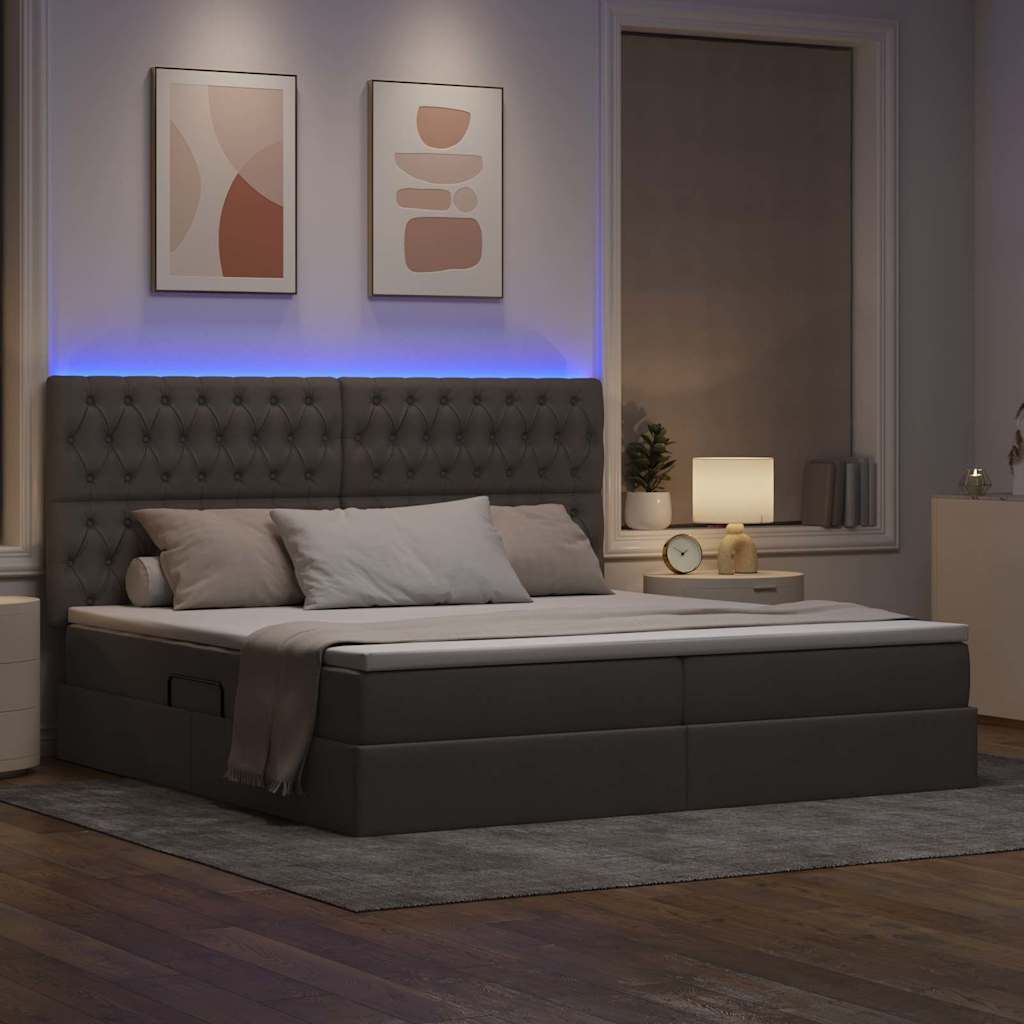 LED tárolós ágy matraccal Tópszínű 200 x 200 cm Szövet