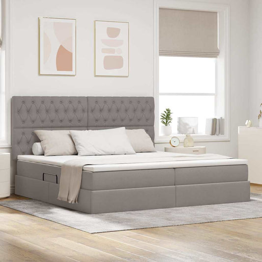 LED tárolós ágy matraccal Tópszínű 200 x 200 cm Szövet