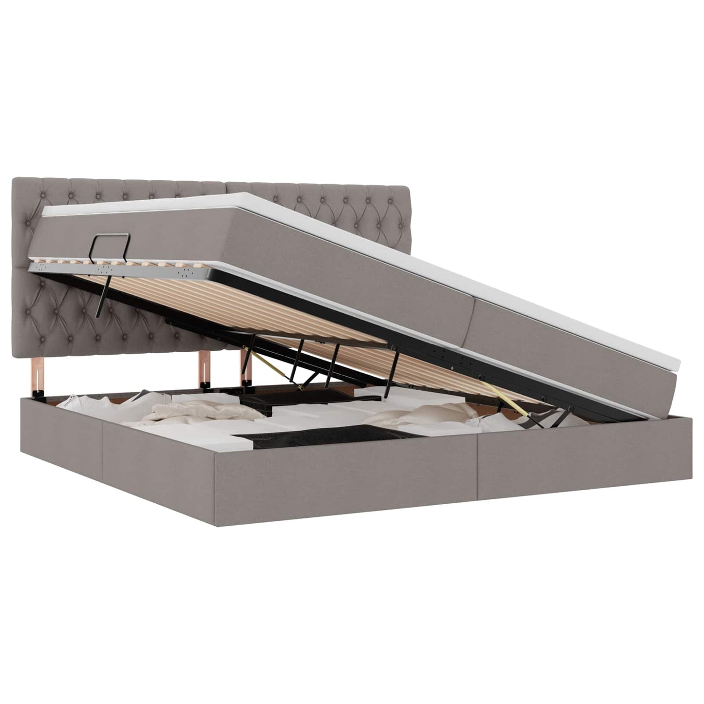 LED tárolós ágy matraccal Tópszínű 200 x 200 cm Szövet