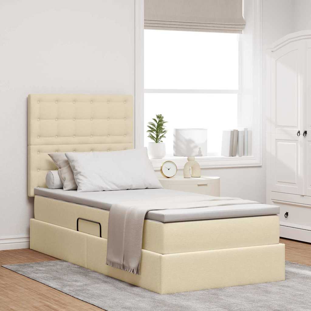 LED tárolós ágy matraccal Krém 90 x 190 cm Szövet