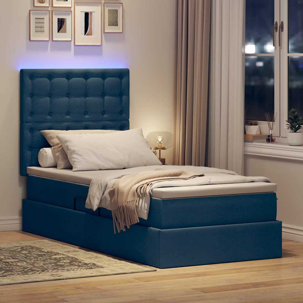 LED tárolós ágy matraccal Kék 100 x 200 cm Szövet