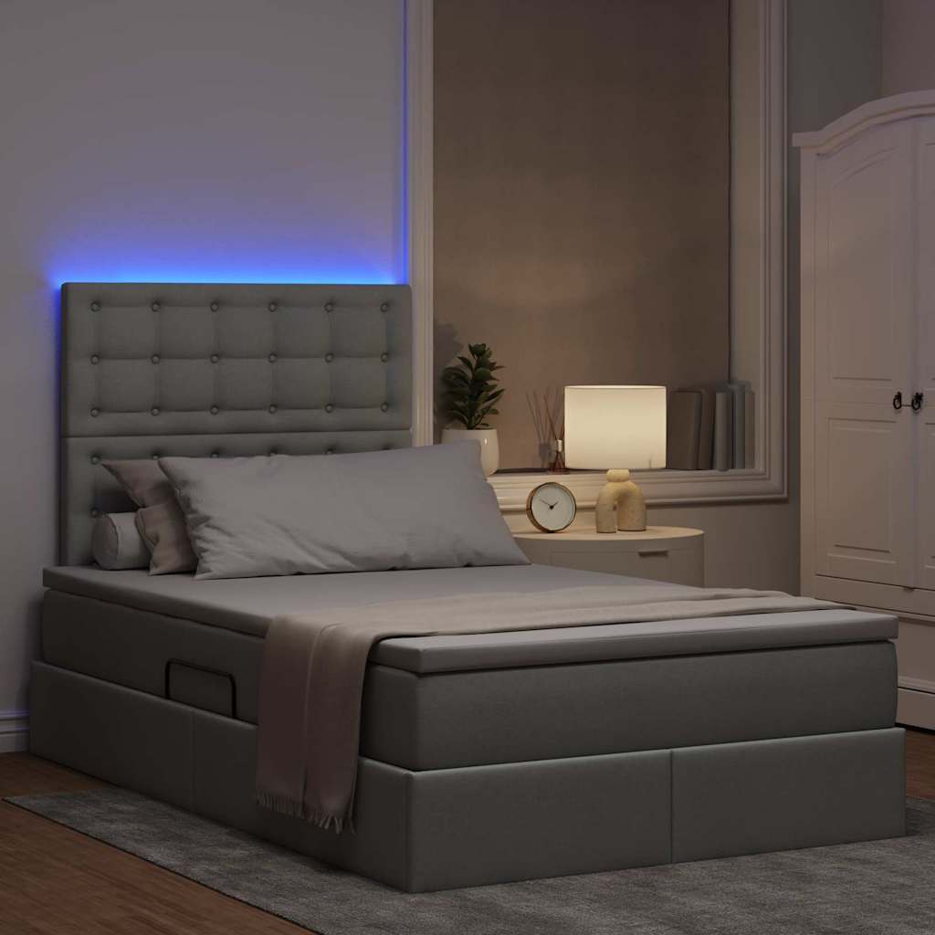 LED tárolós ágy matraccal Világosszürke 120 x 200 cm Szövet