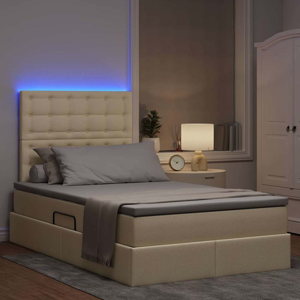LED tárolós ágy matraccal Krém 120 x 200 cm Szövet