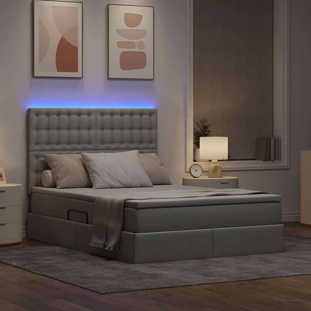 LED tárolós ágy matraccal Világosszürke 140 x 190 cm Szövet