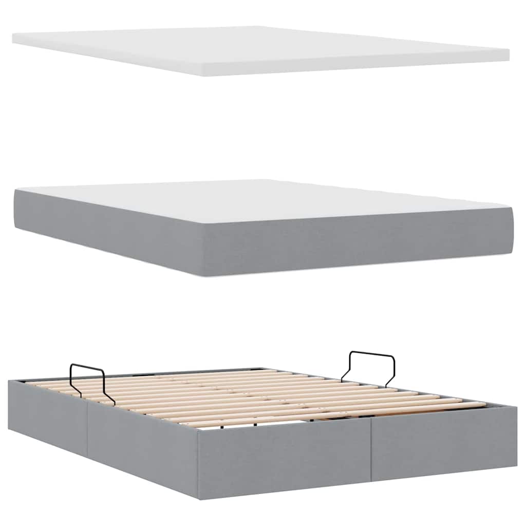 LED tárolós ágy matraccal Világosszürke 140 x 190 cm Szövet