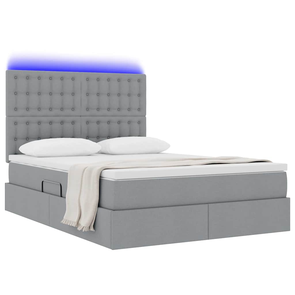 LED tárolós ágy matraccal Világosszürke 140 x 190 cm Szövet