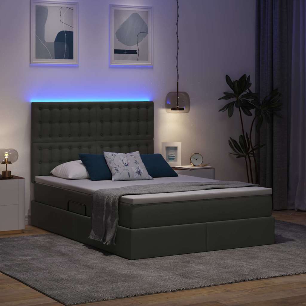 LED tárolós ágy matraccal Sötétszürke 140 x 190 cm Szövet
