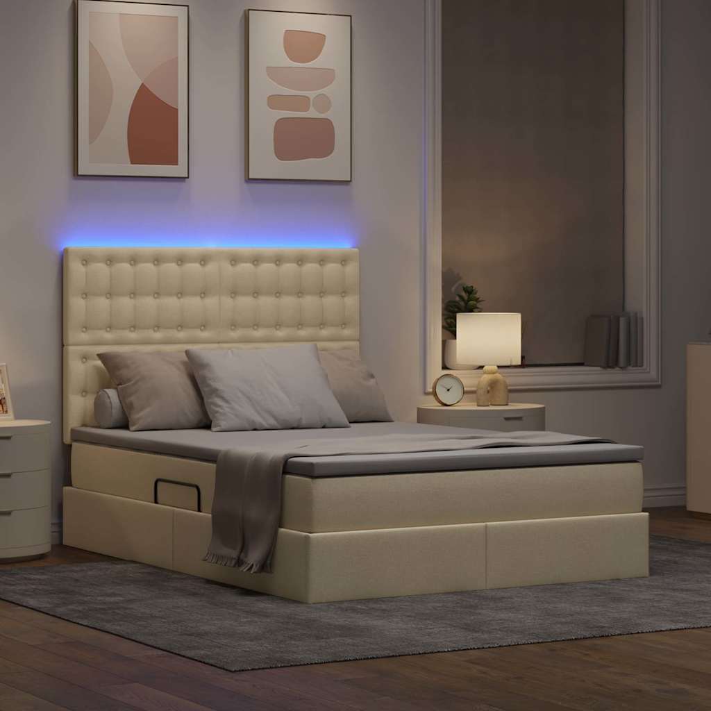 LED tárolós ágy matraccal Krém 140 x 190 cm Szövet