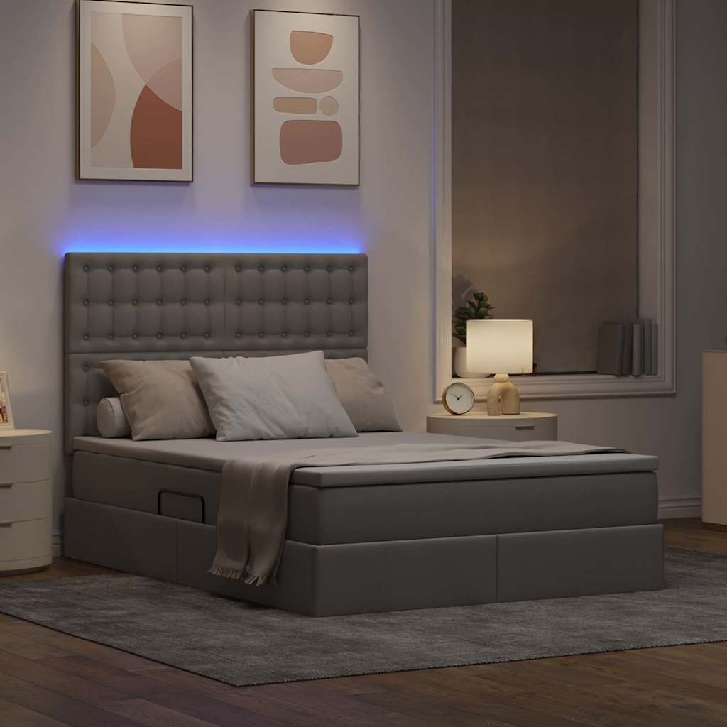 LED tárolós ágy matraccal Tópszínű 140 x 200 cm Szövet