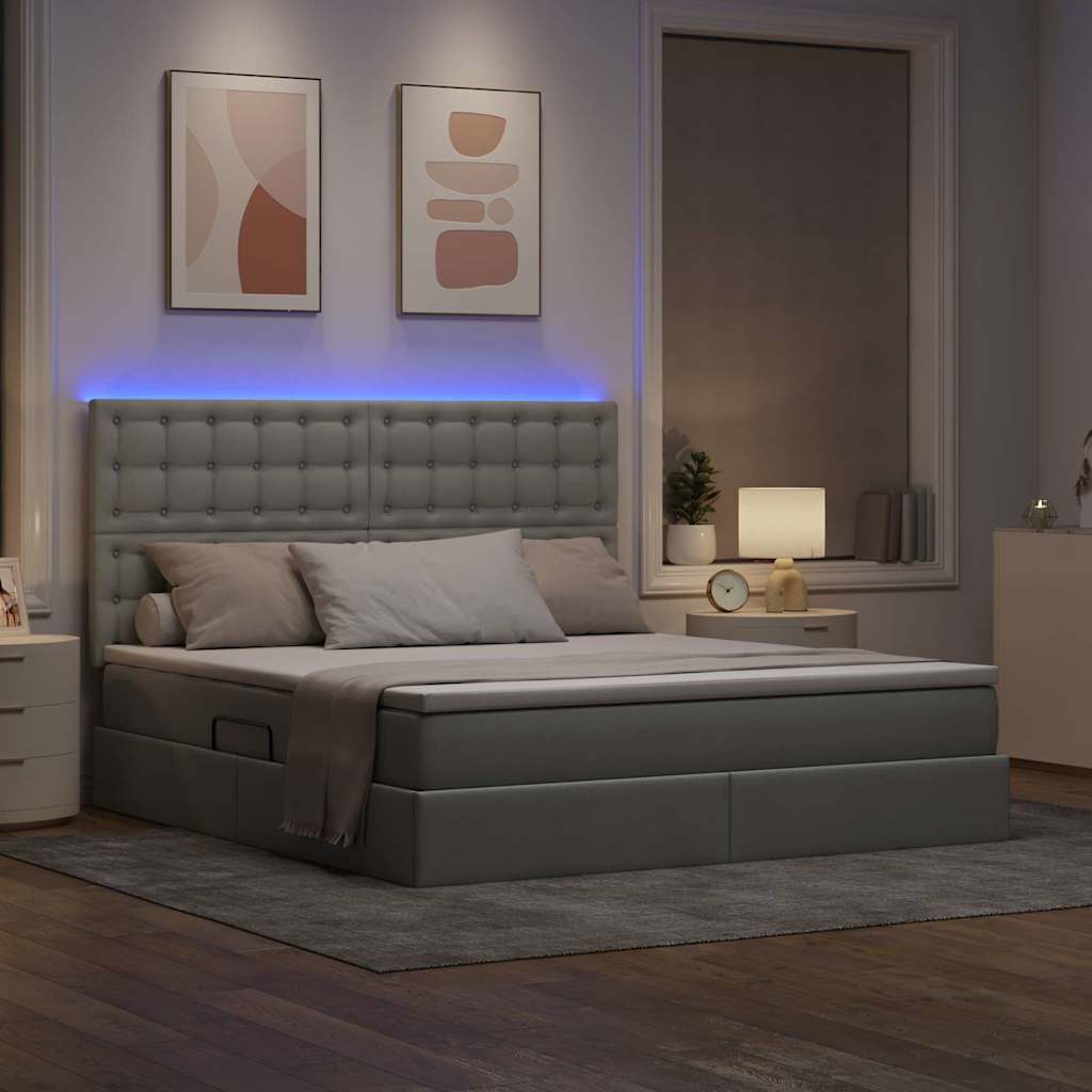 LED tárolós ágy matraccal Világosszürke 160 x 200 cm Szövet