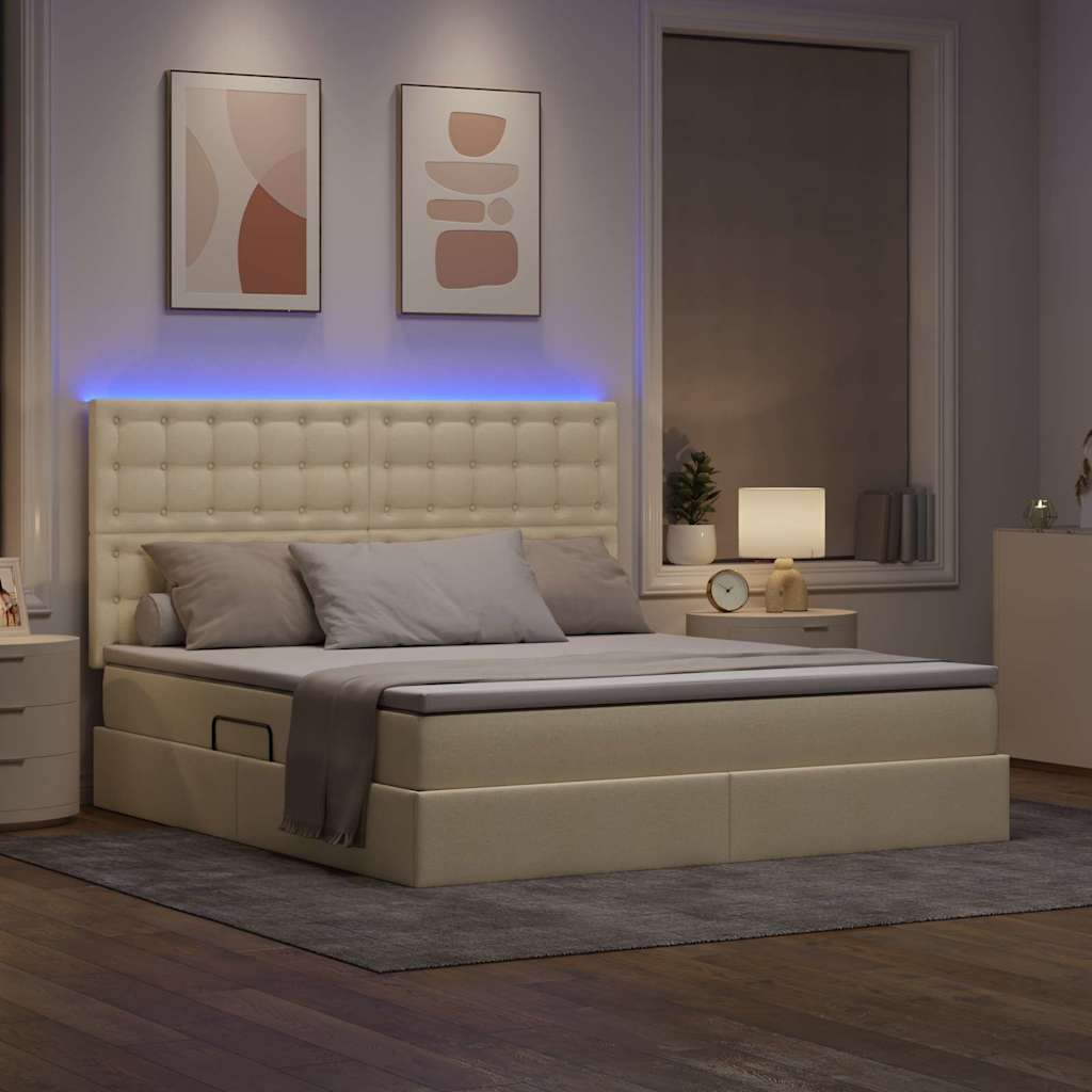 LED tárolós ágy matraccal Krém 180 x 200 cm Szövet