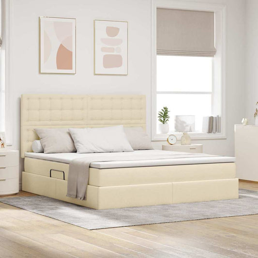 LED tárolós ágy matraccal Krém 180 x 200 cm Szövet