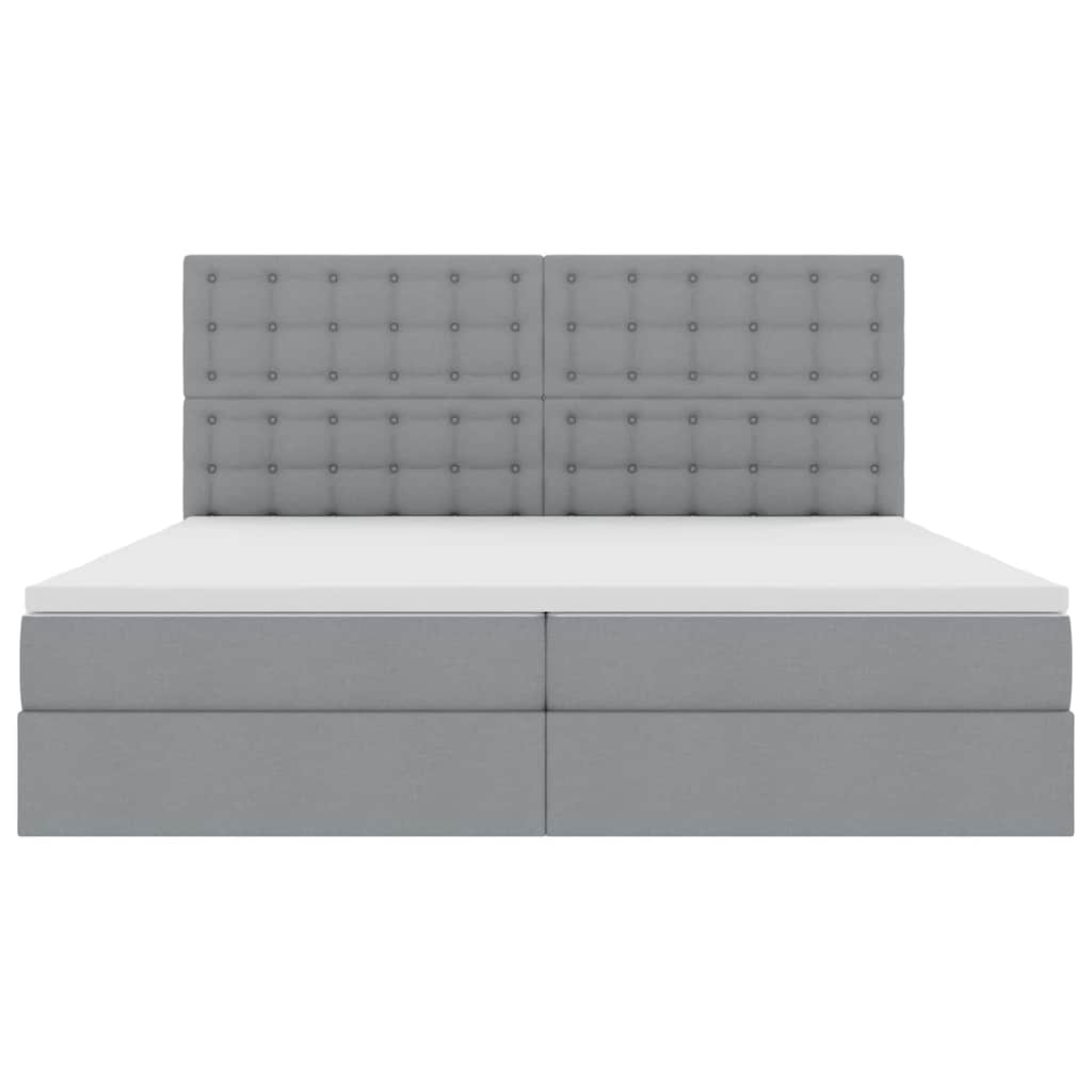 LED tárolós ágy matraccal Világosszürke 200 x 200 cm Szövet