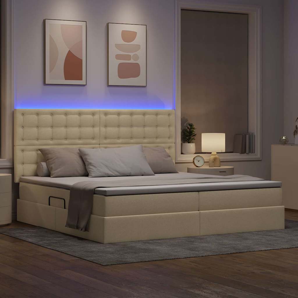 LED tárolós ágy matraccal Krém 200 x 200 cm Szövet