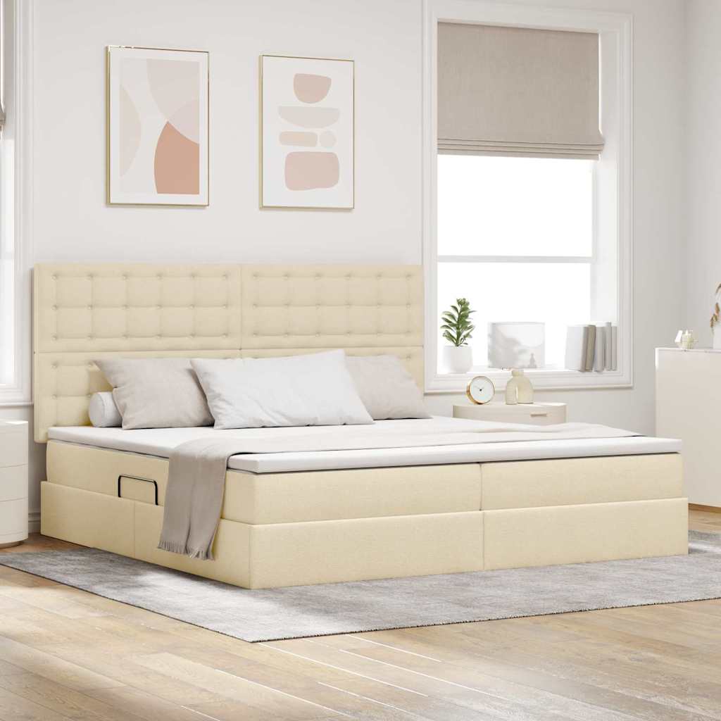 LED tárolós ágy matraccal Krém 200 x 200 cm Szövet