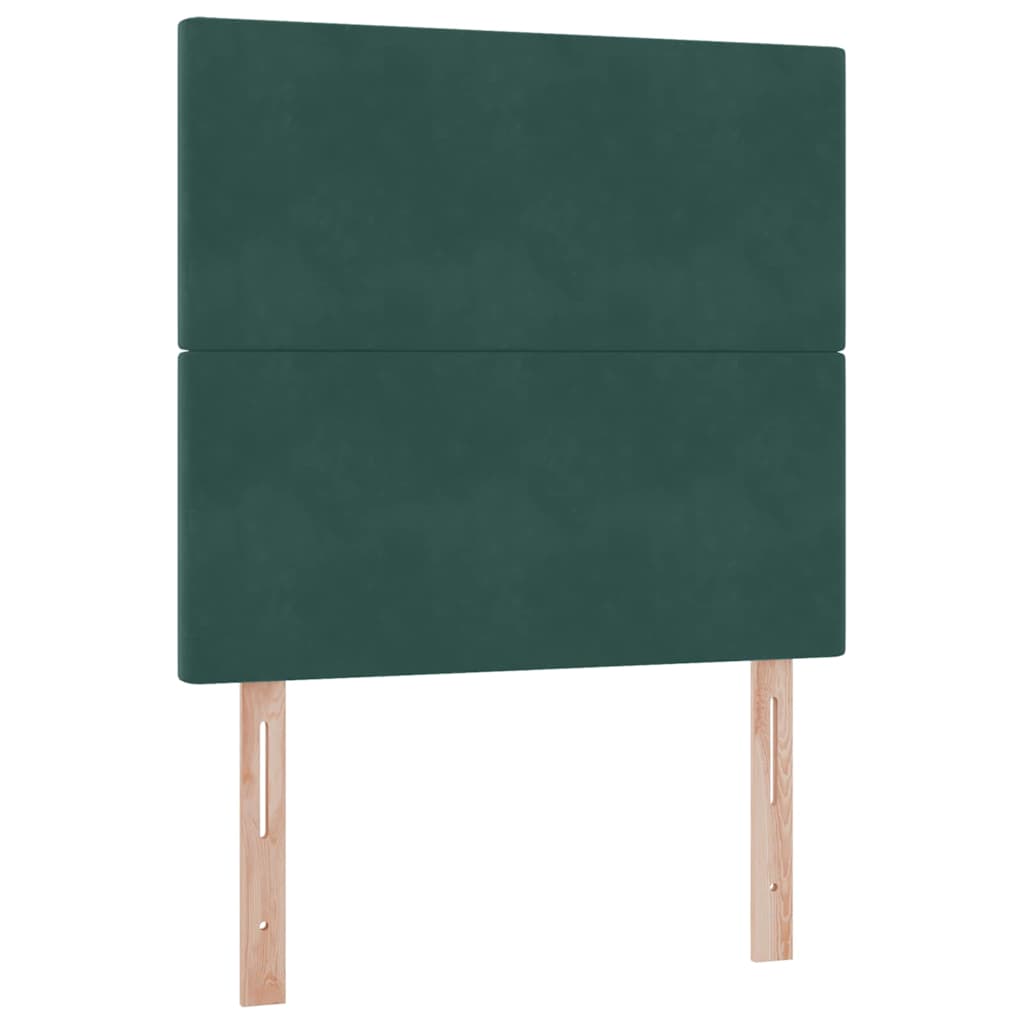 LED tárolós ágy matraccal Sötétzöld 90 x 190 cm Bársony