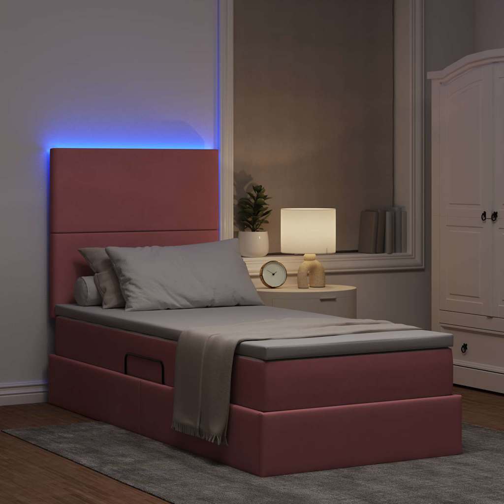 LED tárolós ágy matraccal Rózsaszín 90 x 190 cm Bársony