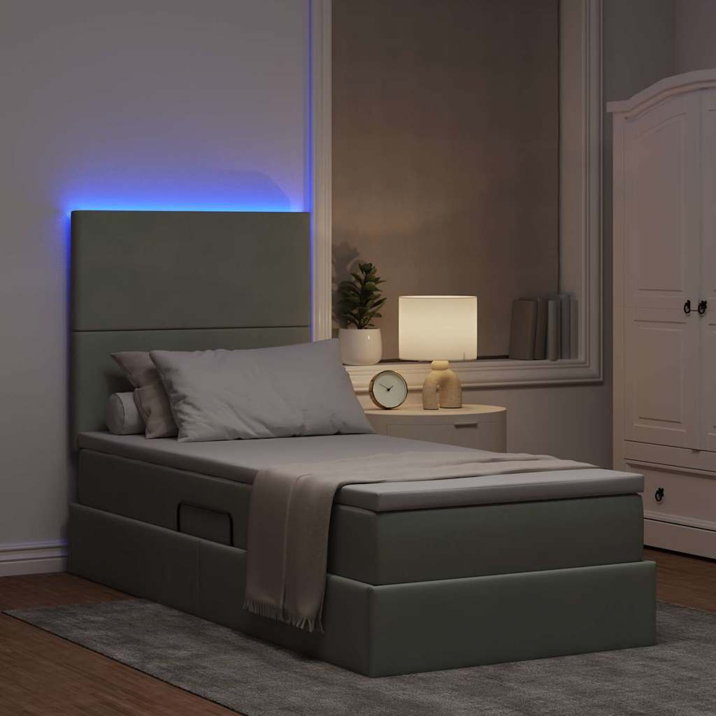 LED tárolós ágy matraccal Világosszürke 100 x 200 cm Bársony