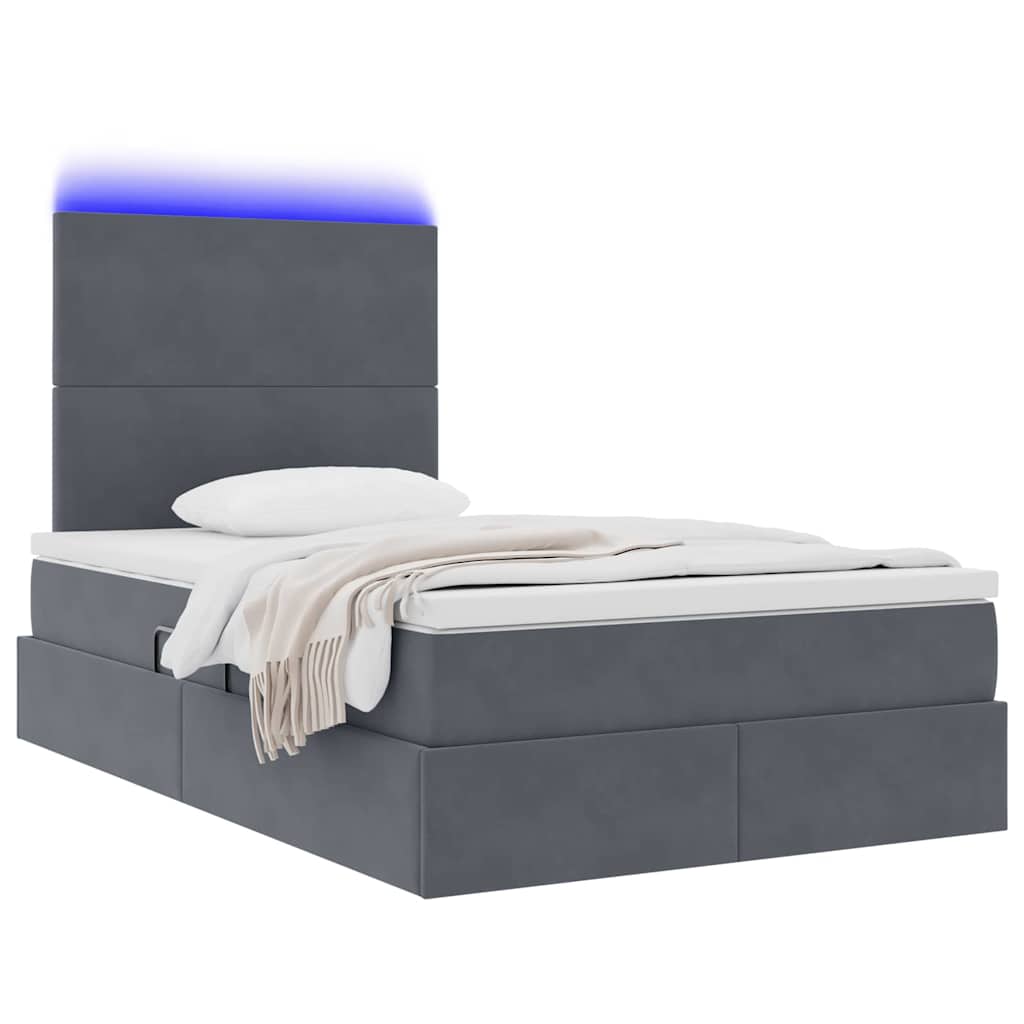 LED tárolós ágy matraccal Sötétszürke 120 x 190 cm Bársony