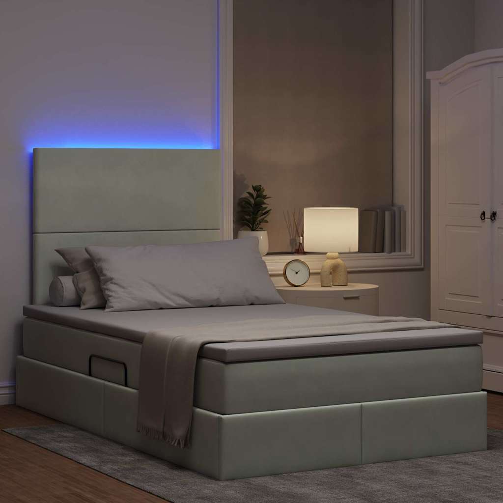 LED tárolós ágy matraccal Világosszürke 120 x 200 cm Bársony