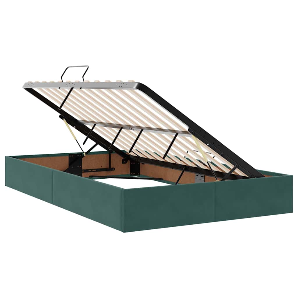 LED tárolós ágy matraccal Sötétzöld 120 x 200 cm Bársony