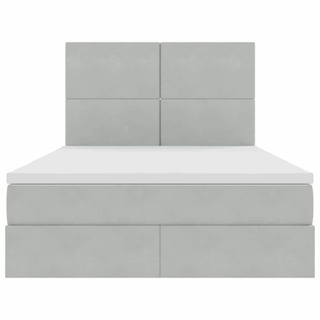 LED tárolós ágy matraccal Világosszürke 140 x 190 cm Bársony
