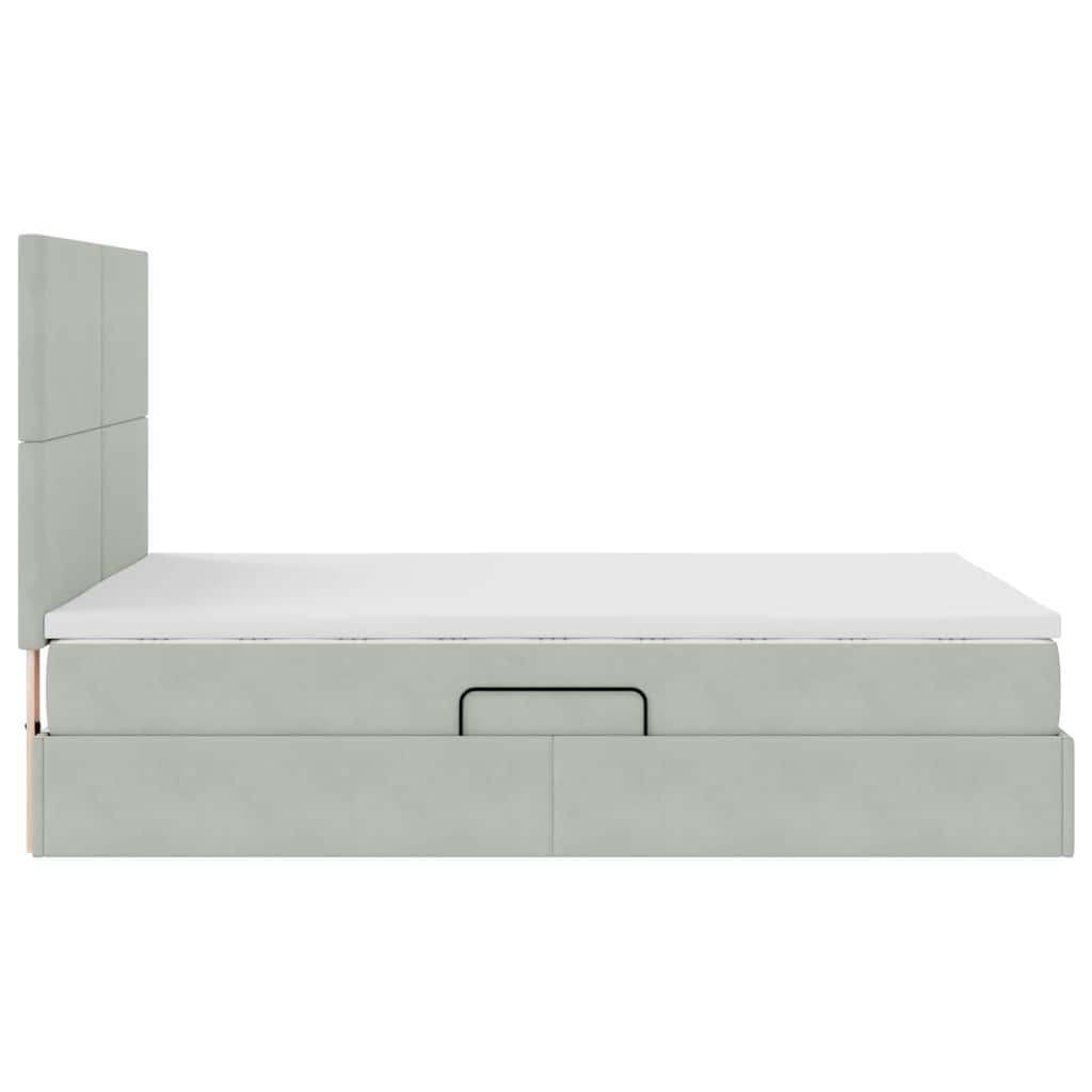LED tárolós ágy matraccal Világosszürke 140 x 190 cm Bársony