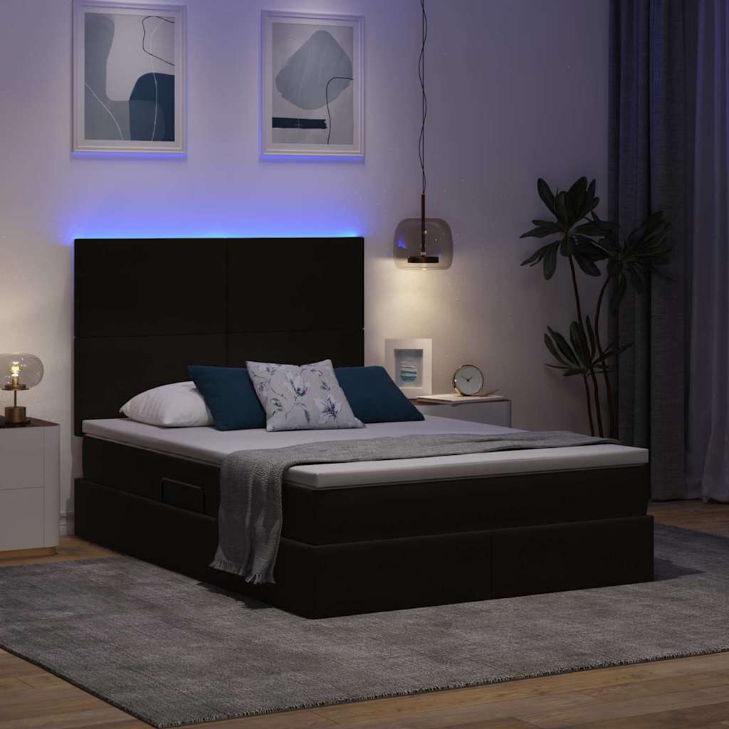 LED tárolós ágy matraccal Fekete 140 x 190 cm Bársony