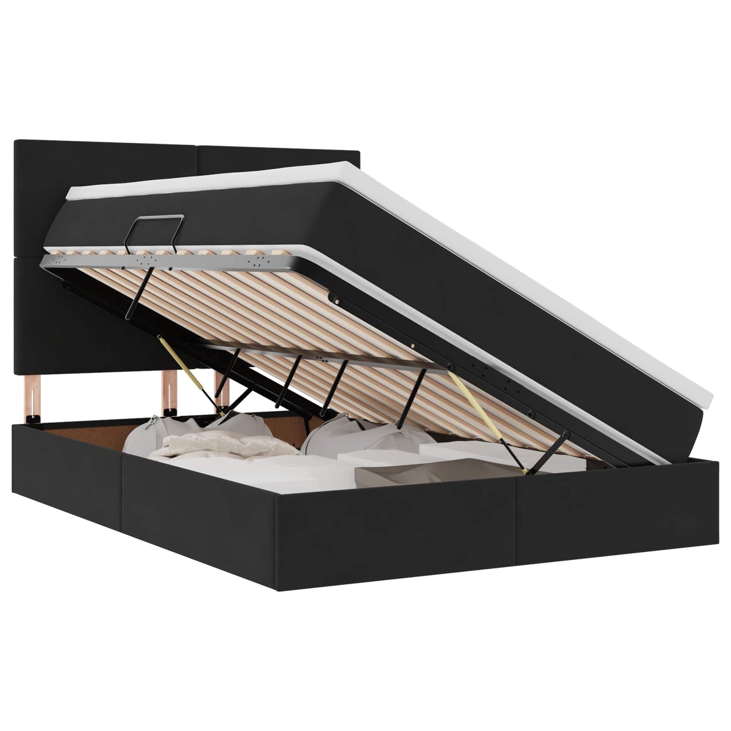 LED tárolós ágy matraccal Fekete 140 x 190 cm Bársony
