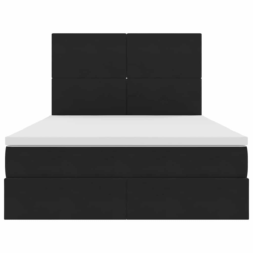LED tárolós ágy matraccal Fekete 140 x 190 cm Bársony