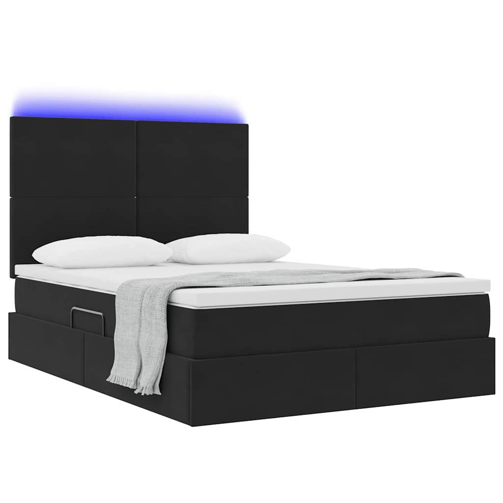 LED tárolós ágy matraccal Fekete 140 x 190 cm Bársony