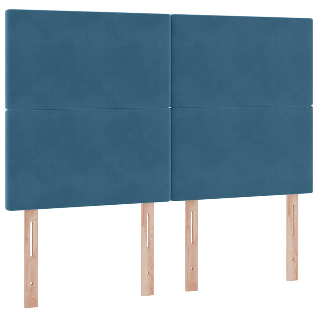 LED tárolós ágy matraccal Sötét kék 140 x 190 cm Bársony