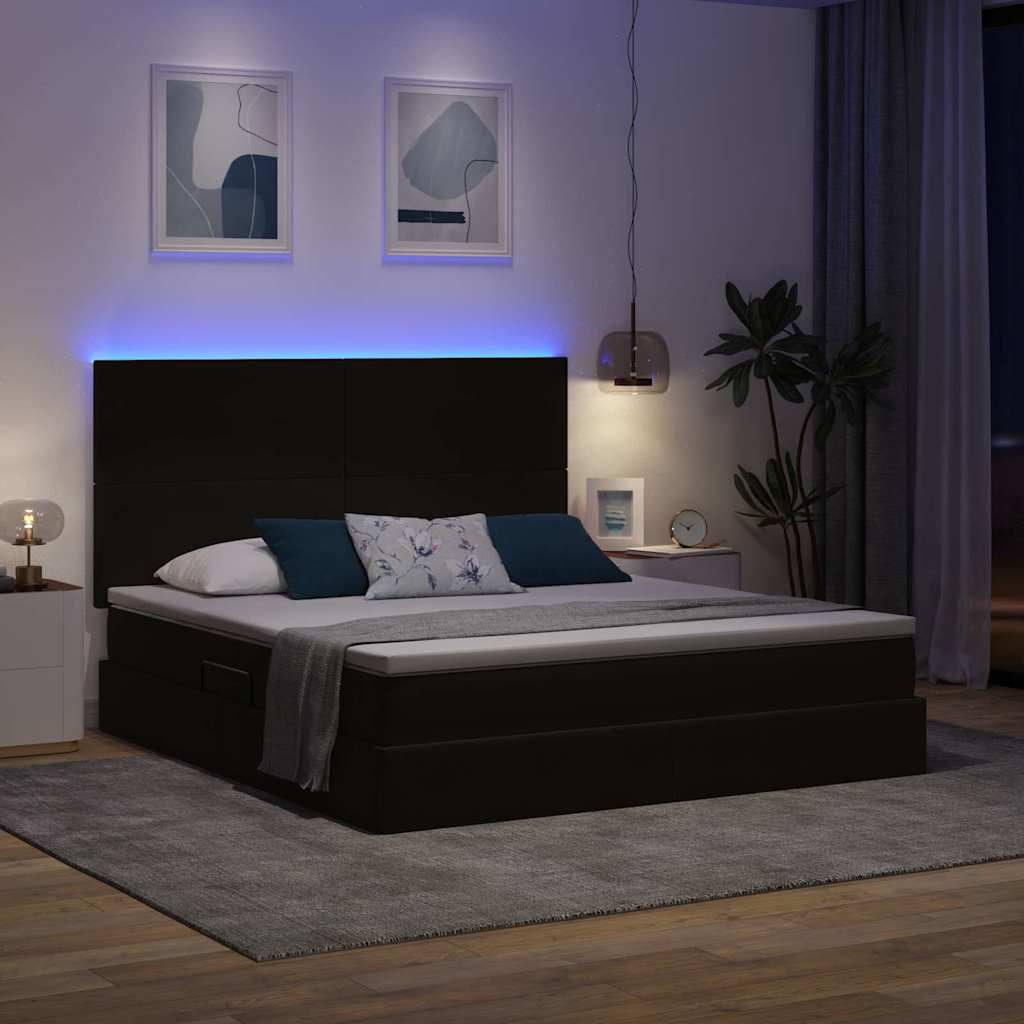 LED tárolós ágy matraccal Fekete 180 x 200 cm Bársony