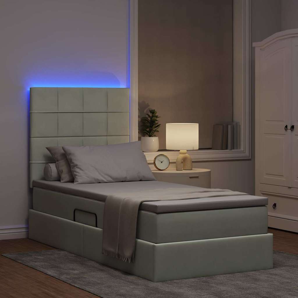 LED tárolós ágy matraccal Világosszürke 90 x 190 cm Bársony