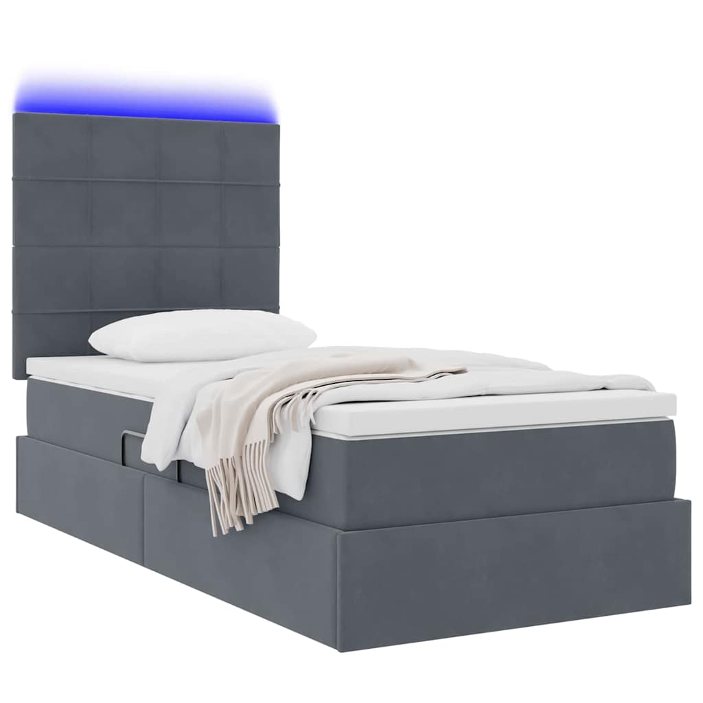 LED tárolós ágy matraccal Sötétszürke 90 x 190 cm Bársony