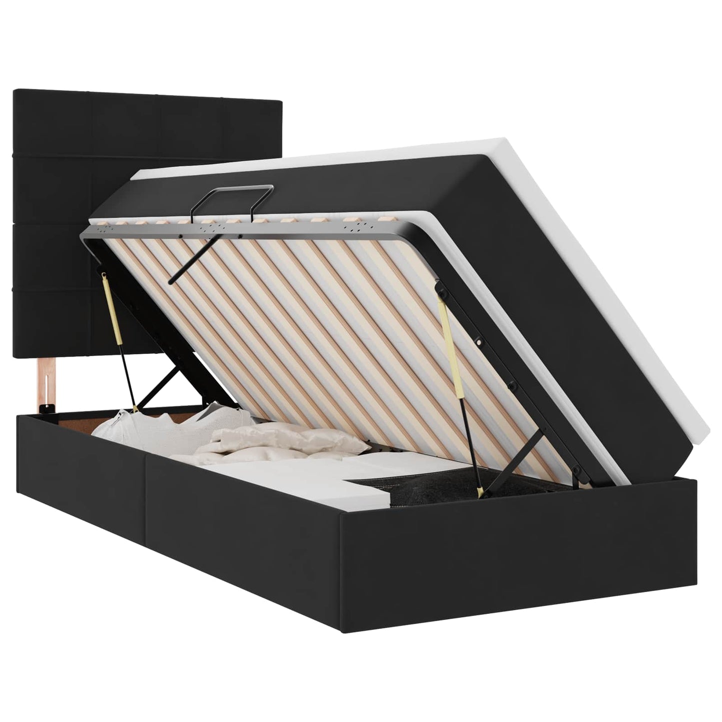 LED tárolós ágy matraccal Fekete 90 x 190 cm Bársony