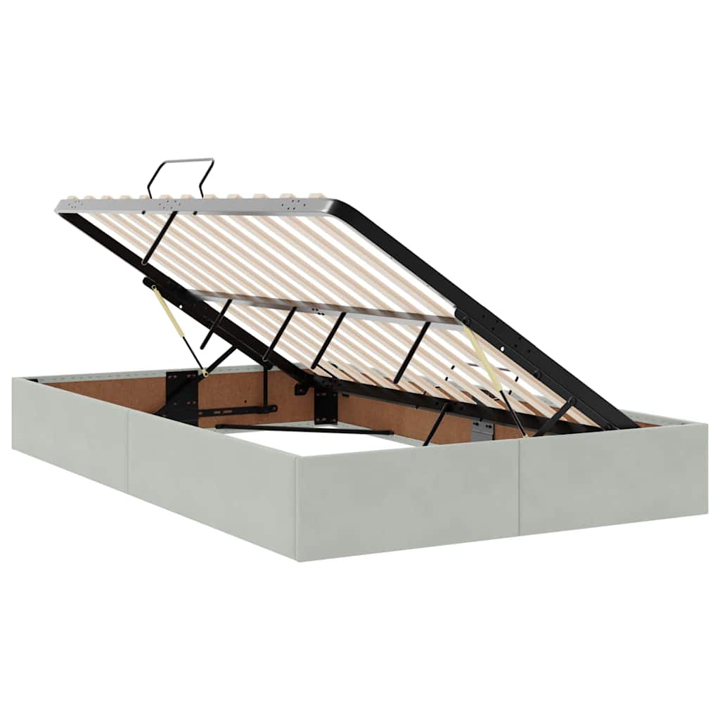 LED tárolós ágy matraccal Világosszürke 120 x 200 cm Bársony
