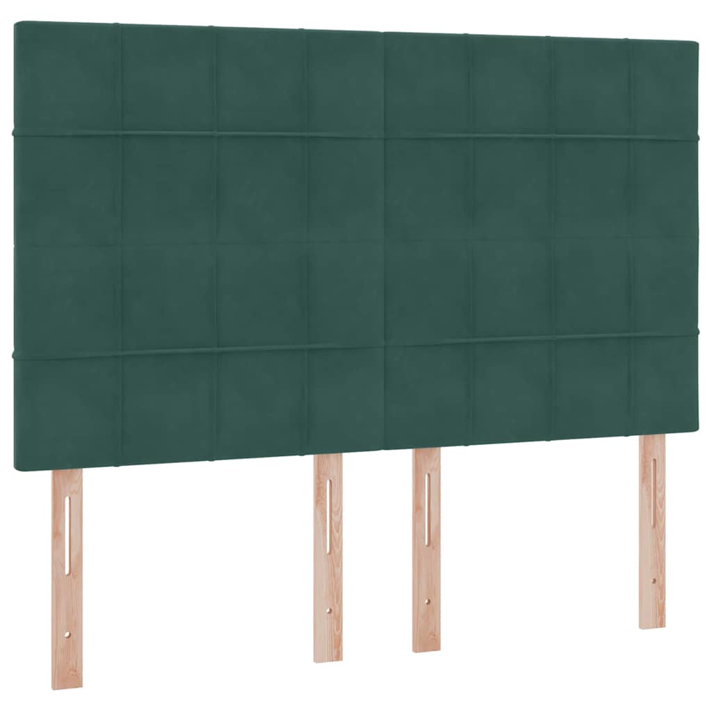 LED tárolós ágy matraccal Sötétzöld 140 x 200 cm Bársony
