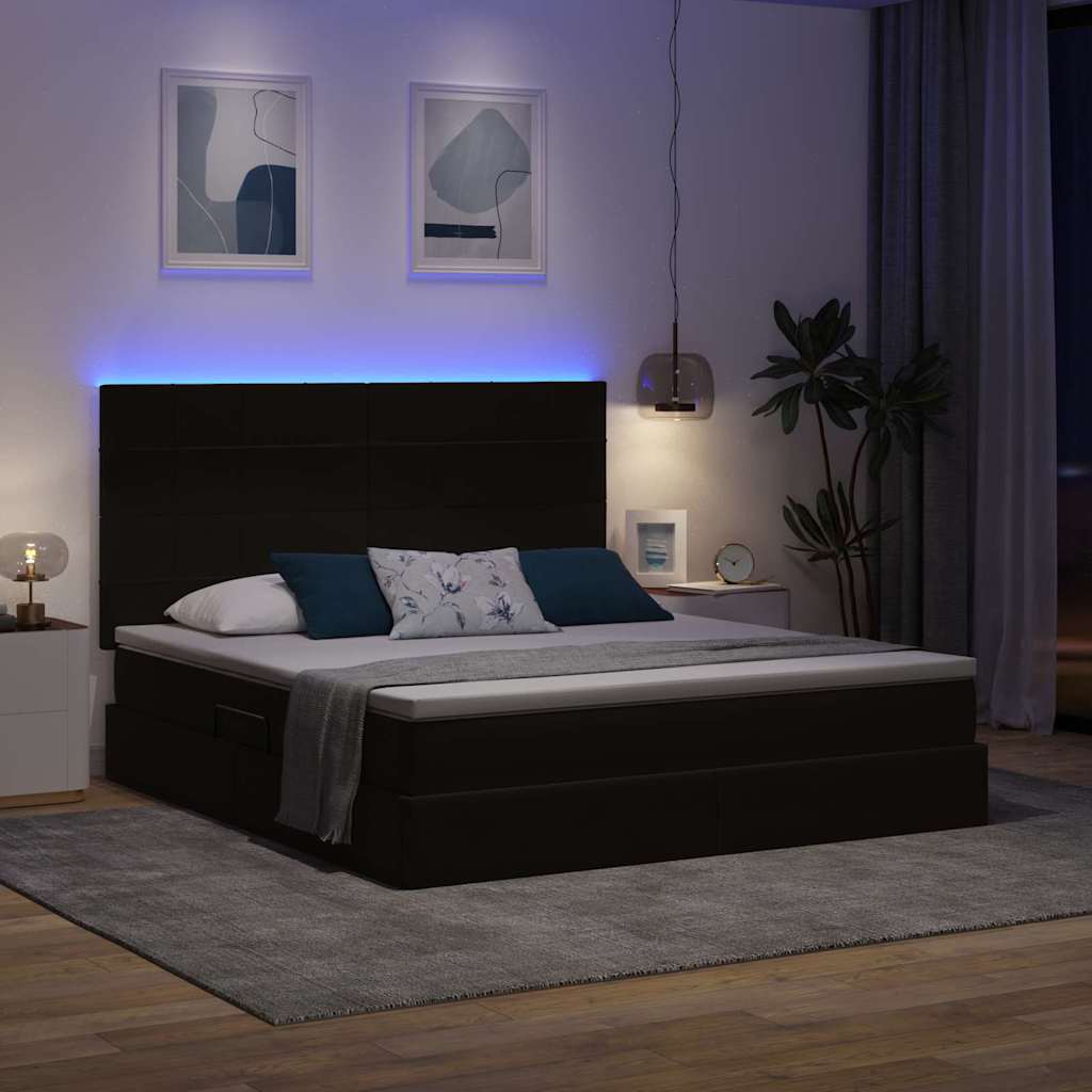 LED tárolós ágy matraccal Fekete 160 x 200 cm Bársony