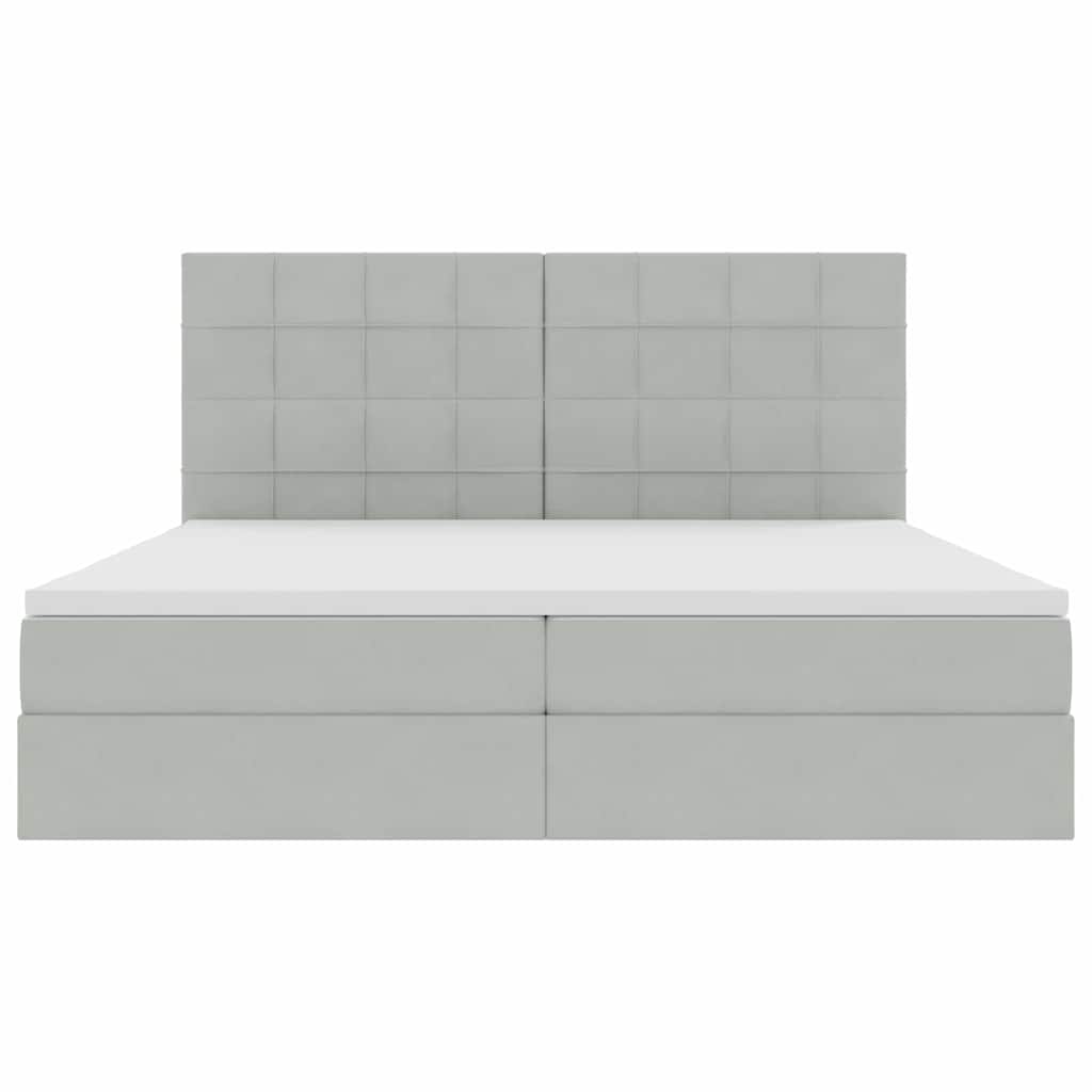 LED tárolós ágy matraccal Világosszürke 200 x 200 cm Bársony