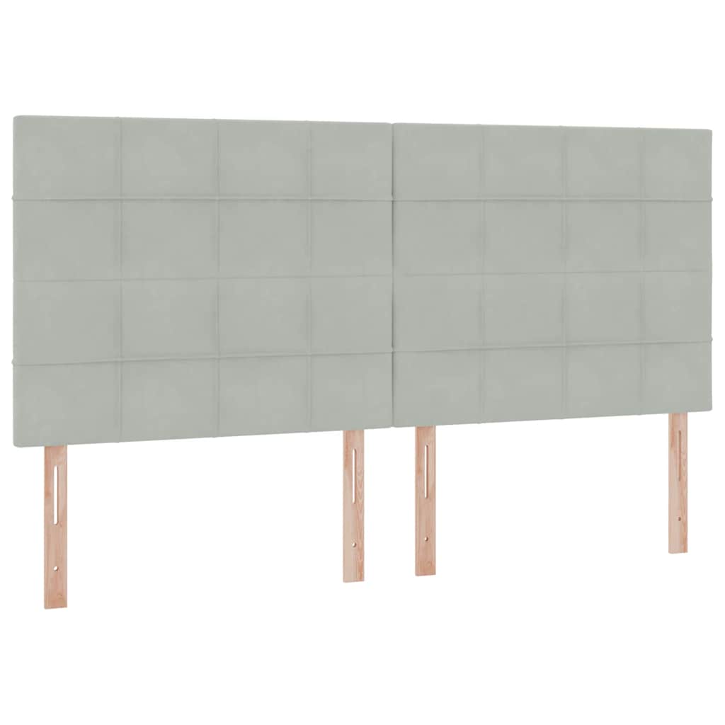 LED tárolós ágy matraccal Világosszürke 200 x 200 cm Bársony