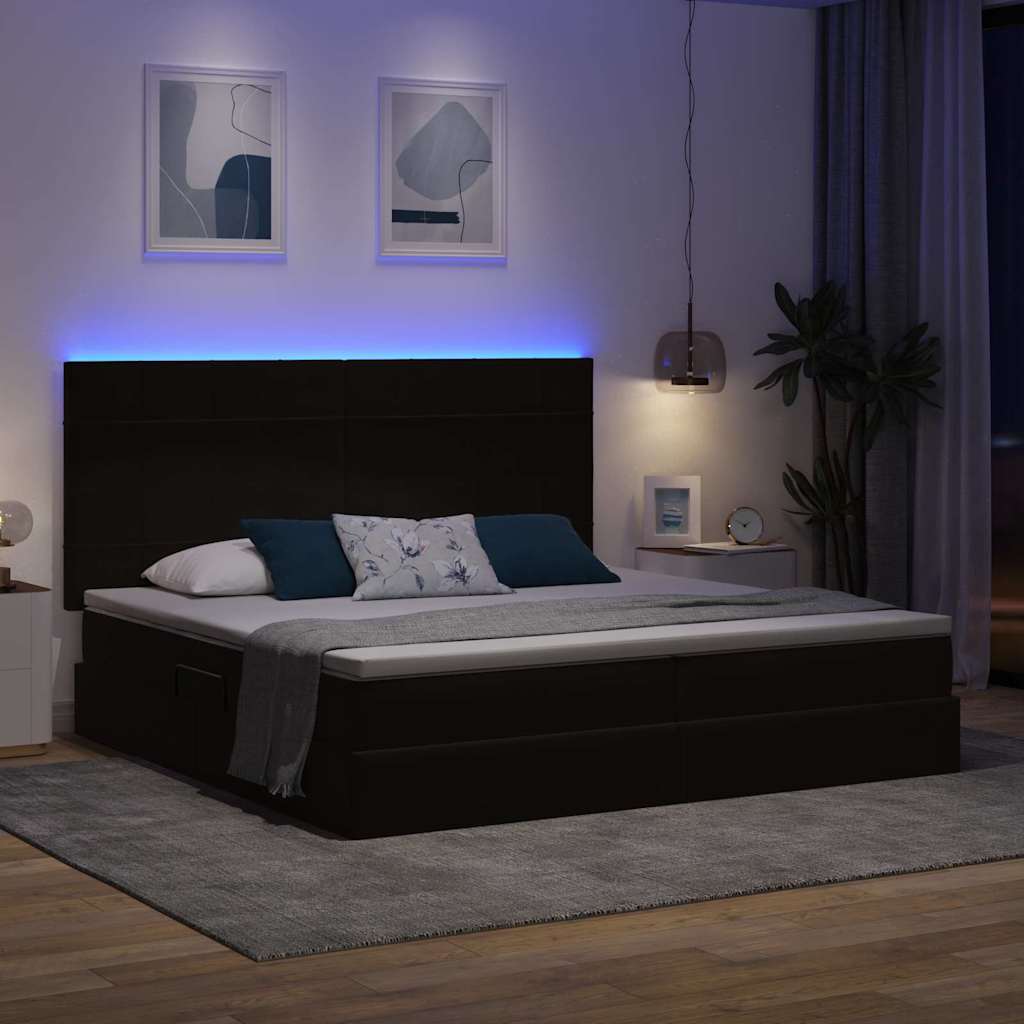 LED tárolós ágy matraccal Fekete 200 x 200 cm Bársony