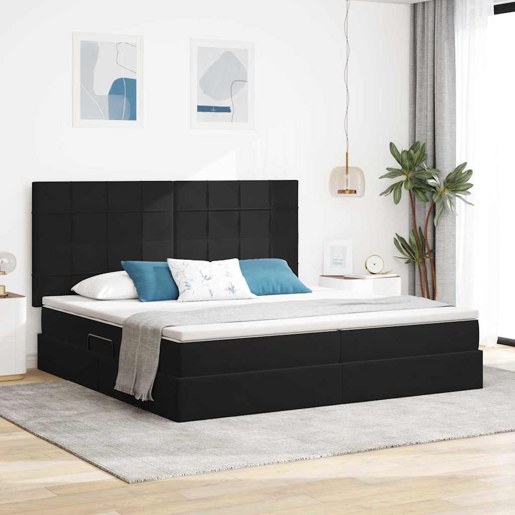 LED tárolós ágy matraccal Fekete 200 x 200 cm Bársony