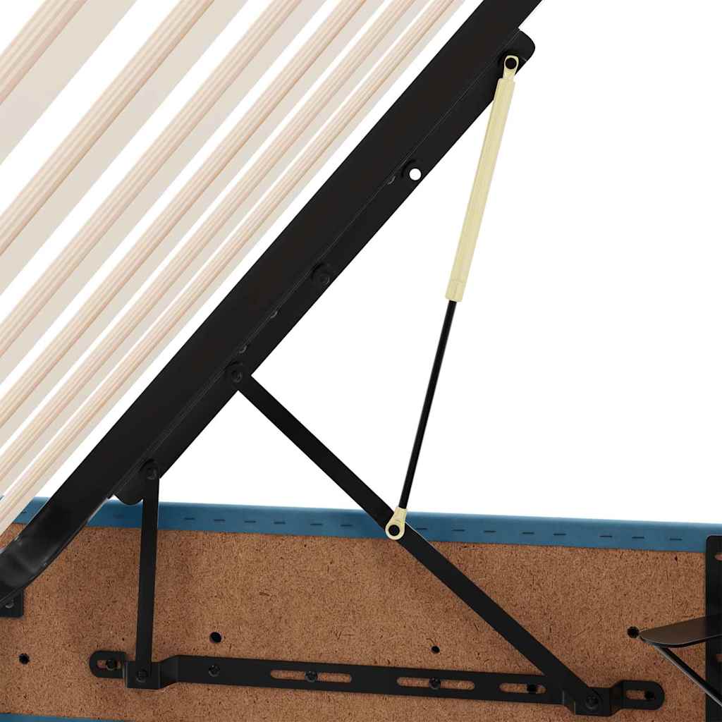 LED tárolós ágy matraccal Sötét kék 200 x 200 cm Bársony